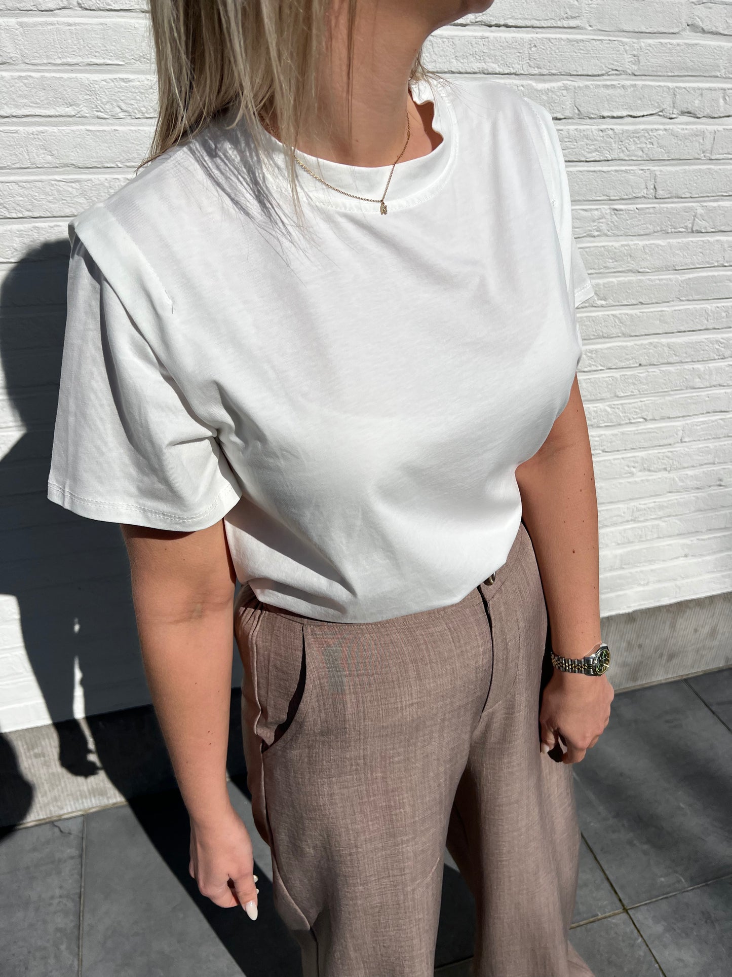 White Oversized T-shirt with Shoulder Pleat