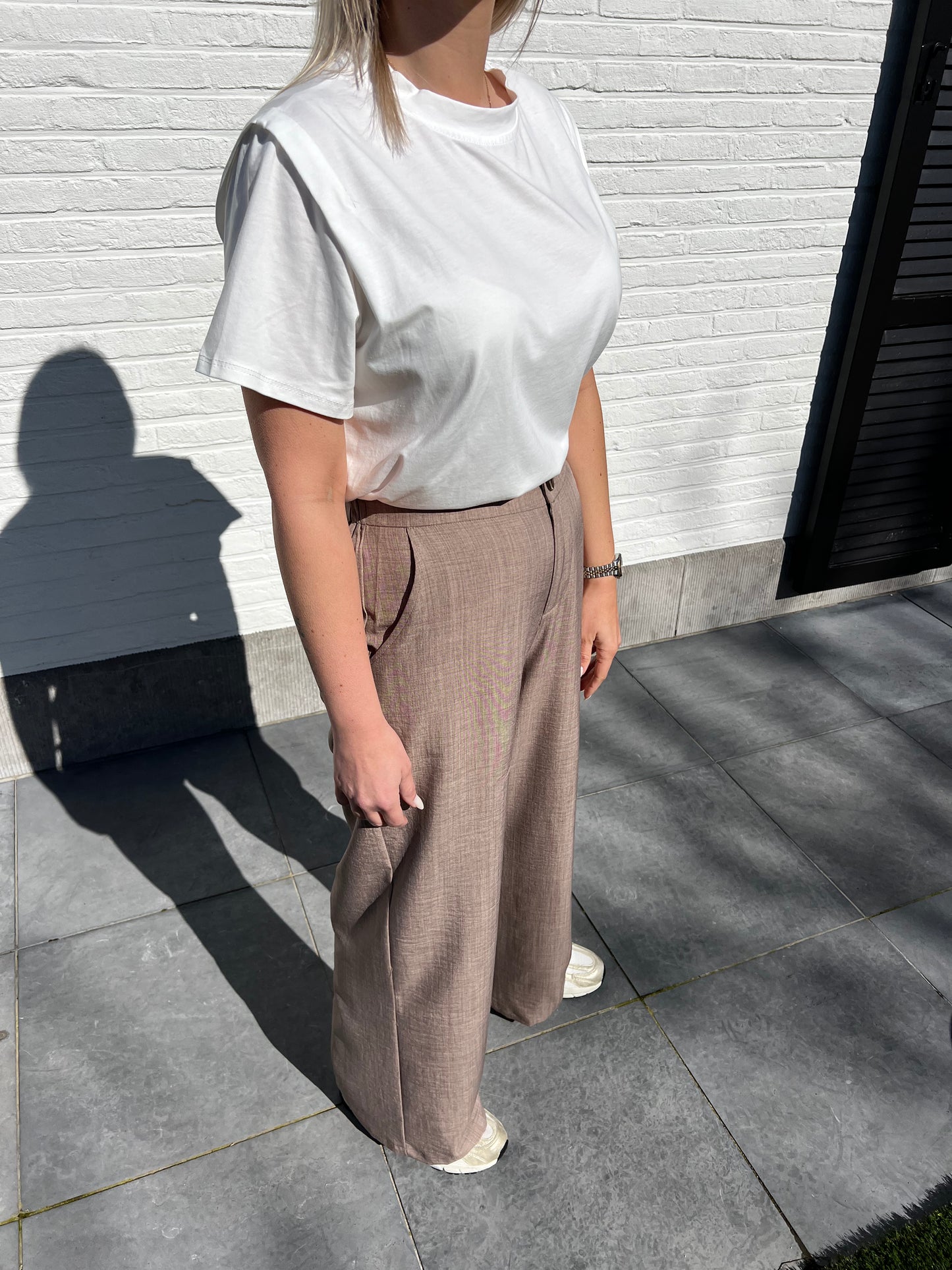 White Oversized T-shirt with Shoulder Pleat